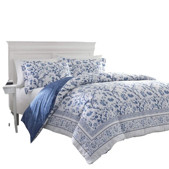 NEW Laura Ashley Cover Set Cotton 3-Piece Shams Charlotte Blue Full / Queen - Picture 5 of 14